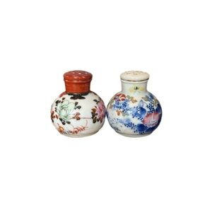 Vintage Salt & Pepper Shakers Porcelain Cobalt Blue and Red Japanese 2.25”